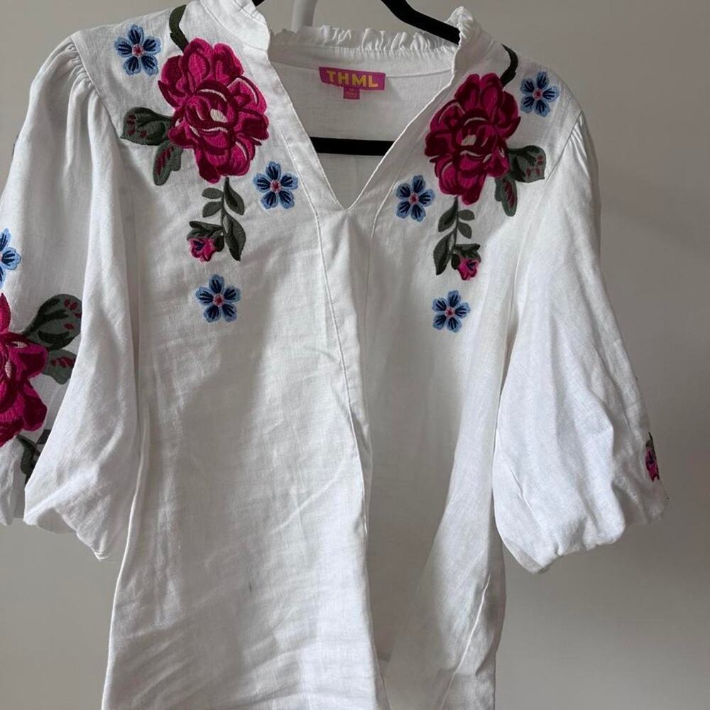 Thml white linen blend embroidered